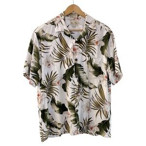 Paradise Bay Vintage Men’s Hawaiian Aloha Shirt M White Green Floral